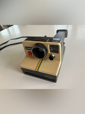 Polaroid Cream and Black OneStep Camera with Rainbow Stripe